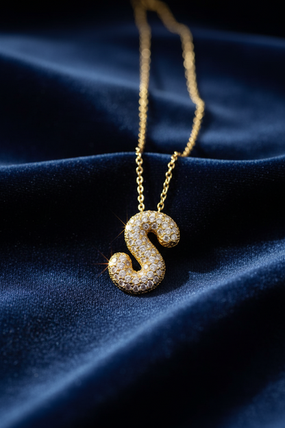 Stainless Steel Crystal Letter S Pendant Necklace – Gold