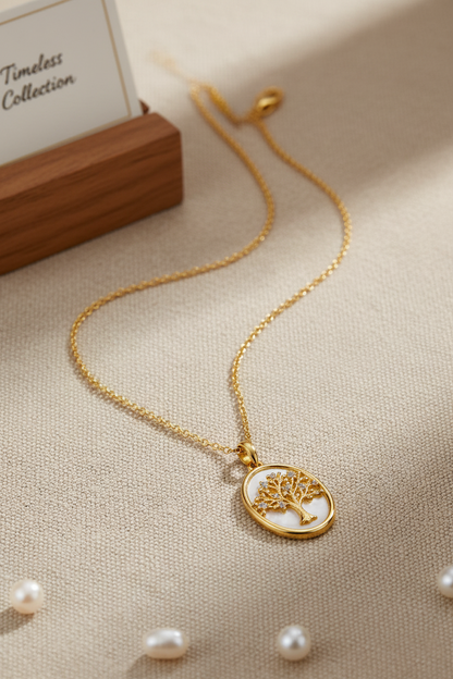 Stainless Steel Oval Tree of Life Pendant Necklace – Gold