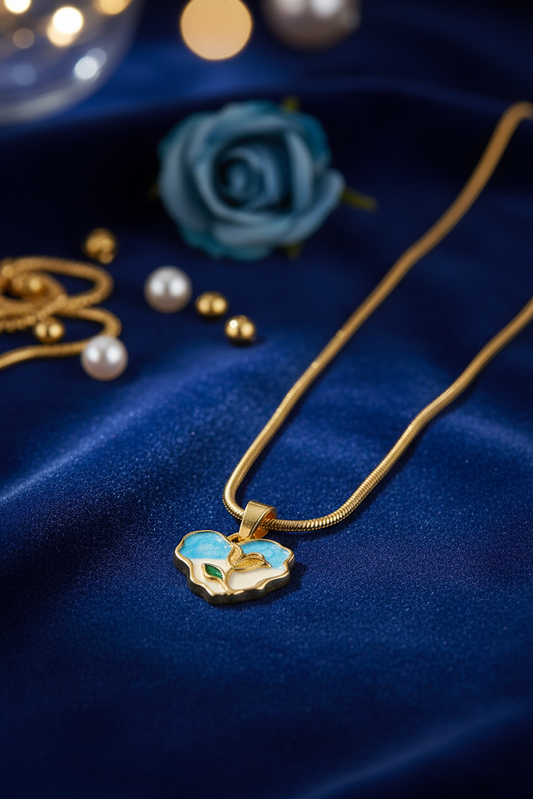 Stainless Steel Enamel Heart Floral Pendant Necklace – Gold