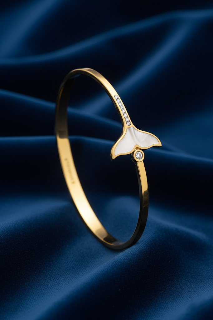 Stainless Steel Whale Tail Bracelet – Gold & White