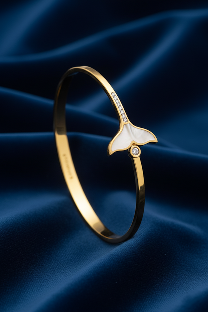 Stainless Steel Whale Tail Bracelet – Gold & White