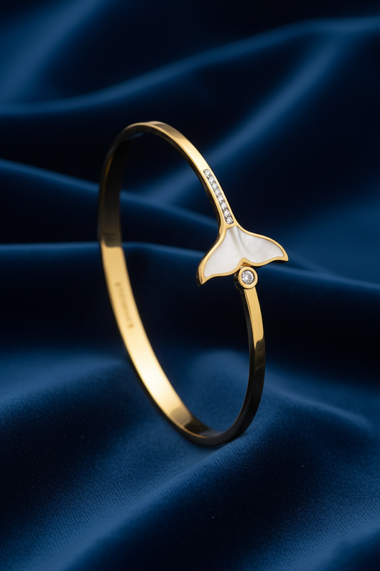 Stainless Steel Whale Tail Bracelet – Gold & White