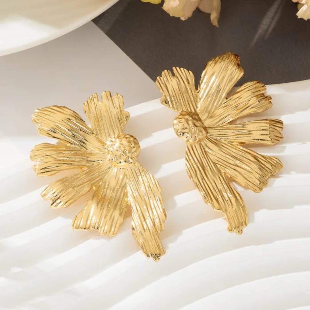 Gold-Plated Metallic Flower Earrings