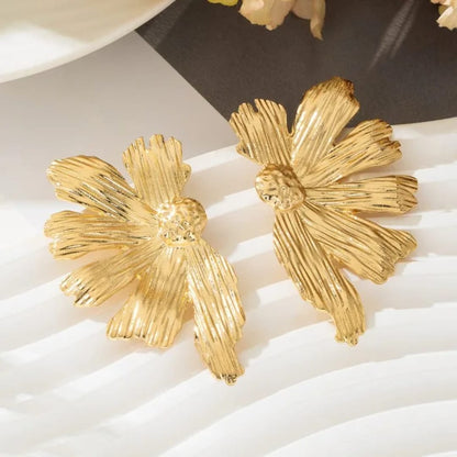 Gold-Plated Metallic Flower Earrings