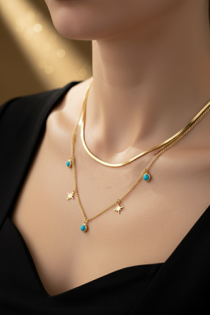 Stainless Steel Layered Snake Chain Necklace – Gold