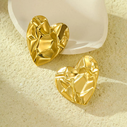 Gold-Plated Textured Heart Earrings