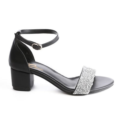 Faux Leather Block Heel Sandals - Black