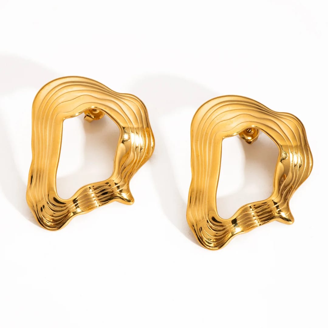 Gold-Plated Textured Wave Earrings
