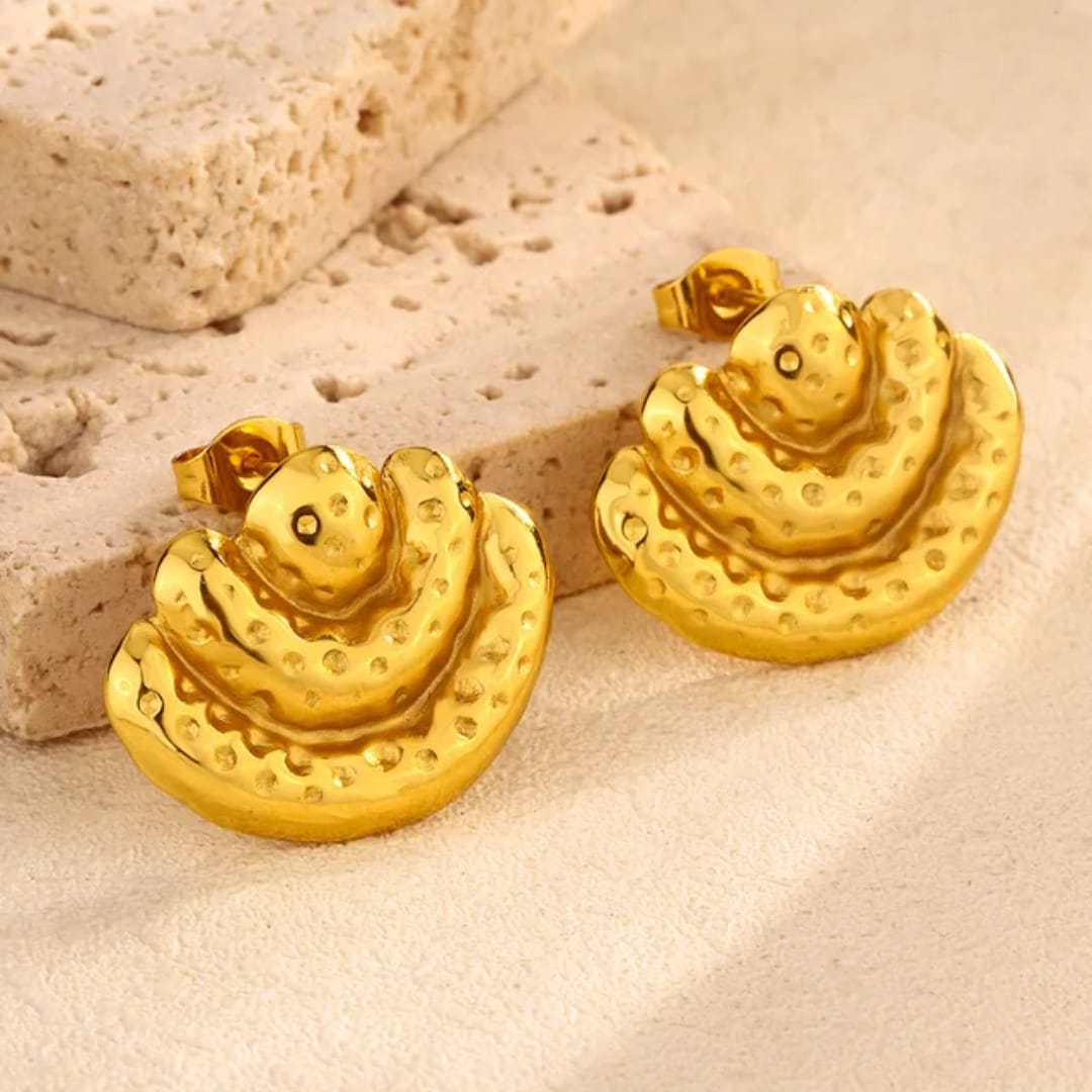 Gold-Plated Textured Wave Earrings