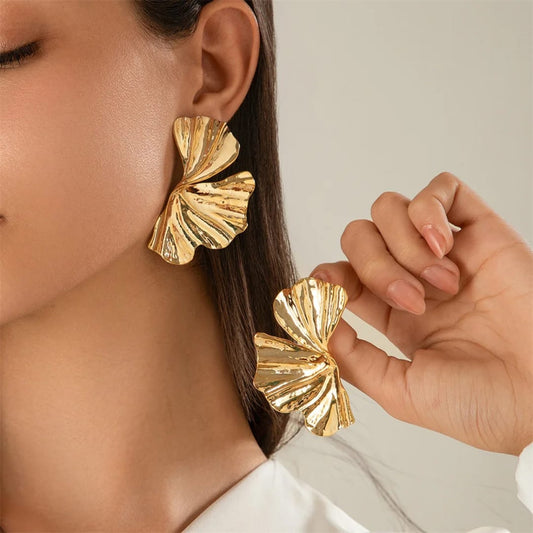 Gold-Plated Ginkgo Leaf Earrings