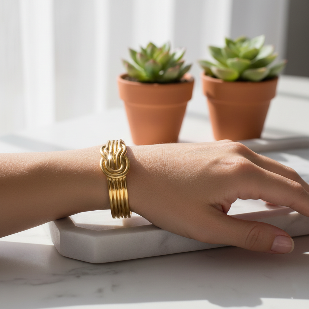 Stainless Steel Knot Design Cuff Bracelet – Gold