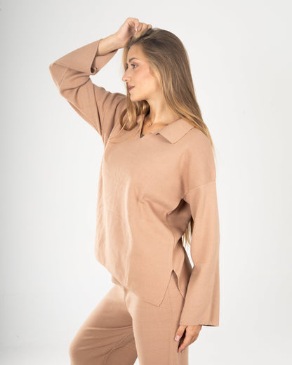 Knitted Pullover & Pants Set - Caramel