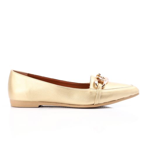 Faux Leather Pointed Flats – Gold