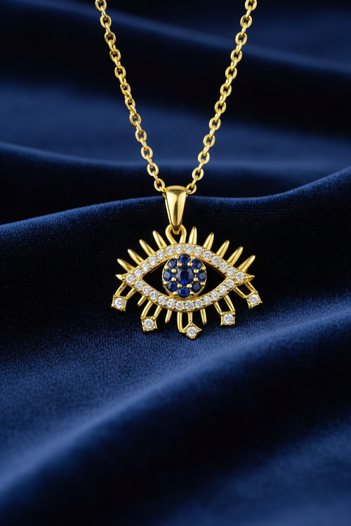 Stainless Steel Crystal Eye Pendant Necklace – Gold