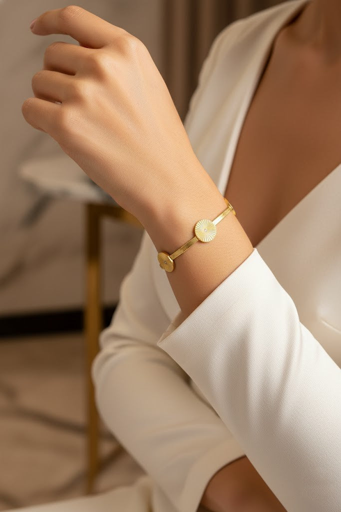 Stainless Steel Snake Chain Bracelet with Embellished Charms – Gold