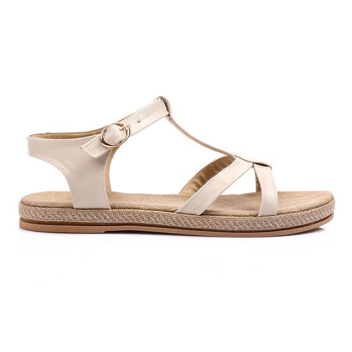 Beige Flat Sandals with Crisscross Straps & Ankle Strap