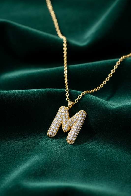Stainless Steel Crystal Letter M Pendant Necklace – Gold