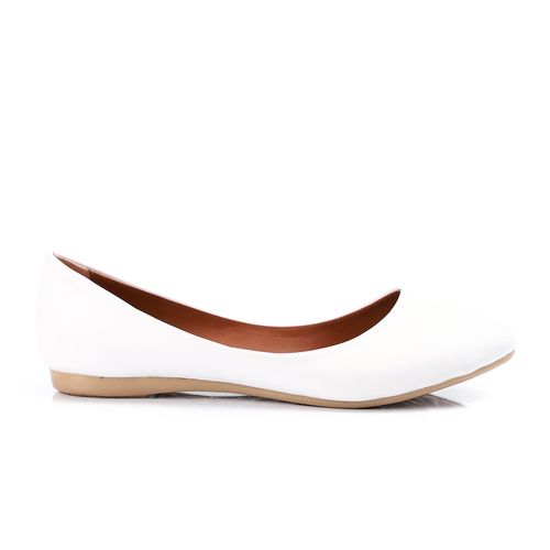 Faux Leather Round Toe Ballet Flats – White
