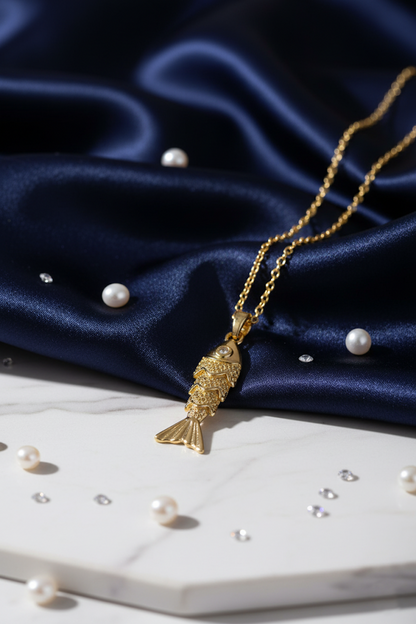 Stainless Steel Fish Pendant Necklace – Gold