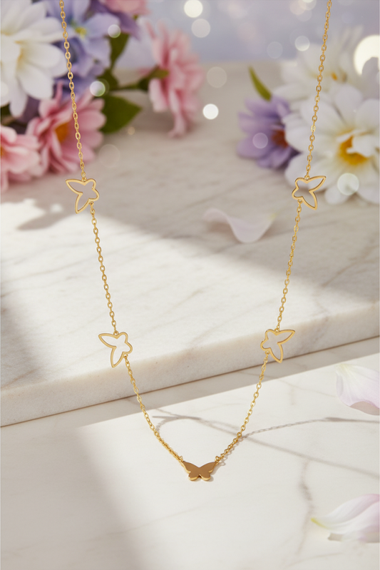 Stainless Steel Multi Butterfly Charm Necklace – Gold