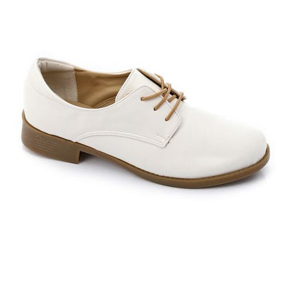 Faux Leather Lace-Up Oxford Shoes – White
