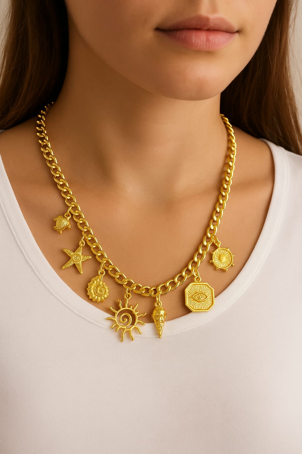 Zinc Alloy Chunky Chain Unique Charms Necklace – Gold