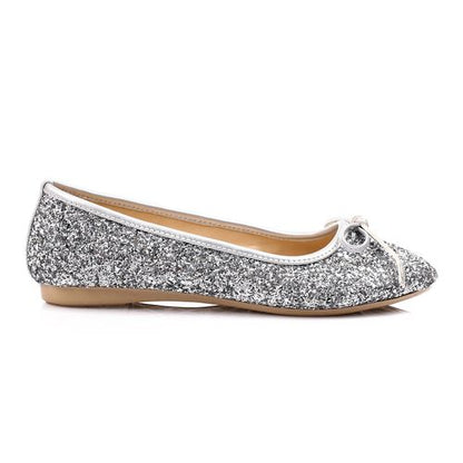 Glitter Ballet Flats with Bow – Silver