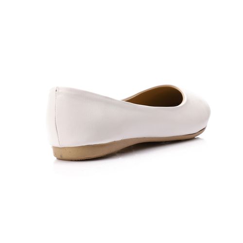 Faux Leather Round Toe Ballet Flats – White