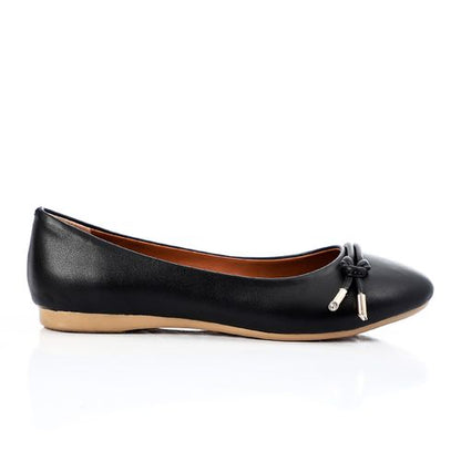 Faux Leather Knotted Pointed Flats – Black