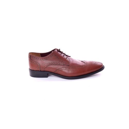 Leather Perforated Lace-Up Oxford Shoes - Tan