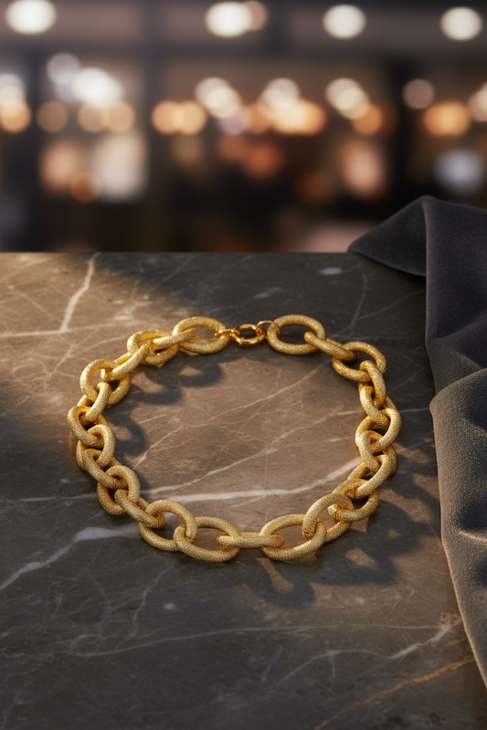 Zinc Alloy Thick Interlocking Chain Necklace – Matte Gold