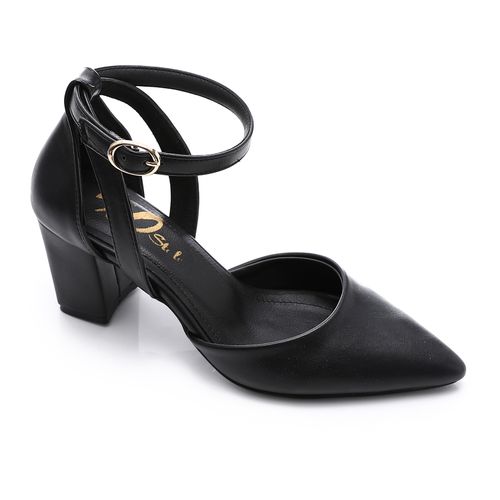 Faux Leather Pointed-Toe Block Heels - Black
