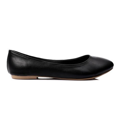 Faux Leather Round Toe Ballet Flats – Black