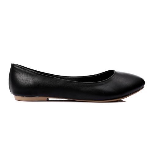Faux Leather Round Toe Ballet Flats – Black