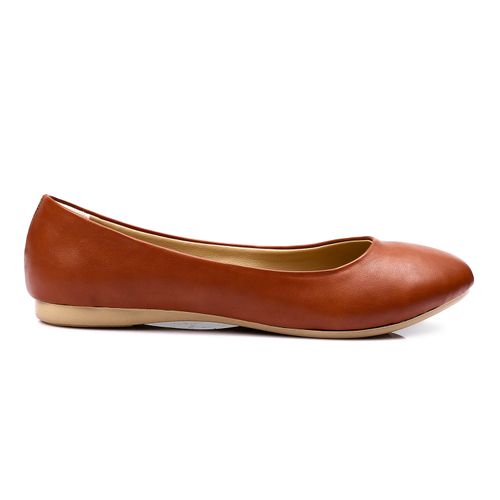 Faux Leather Ballet Flats - Brown