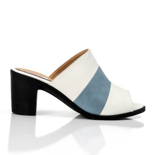 Faux Leather Block Heel Mules - Multicolor