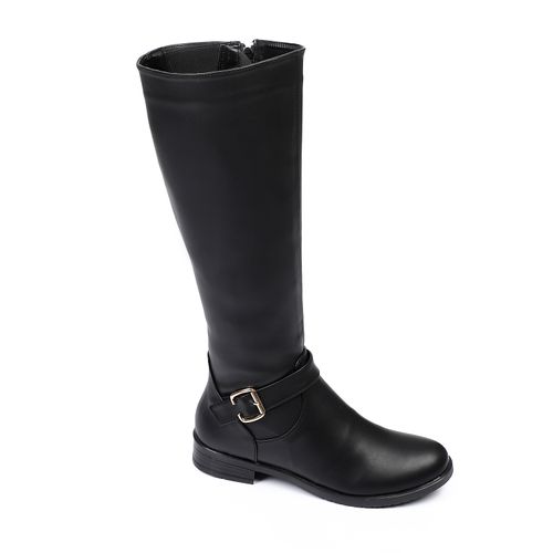 Faux Leather Knee Length Boot - Black