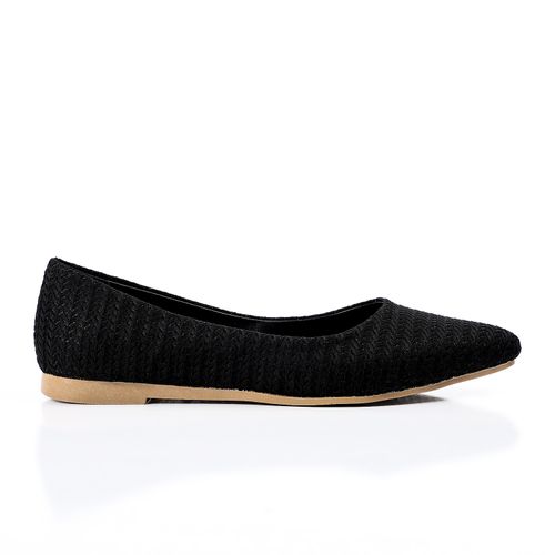 Fabric Textured Pointed Toe Flats – Black