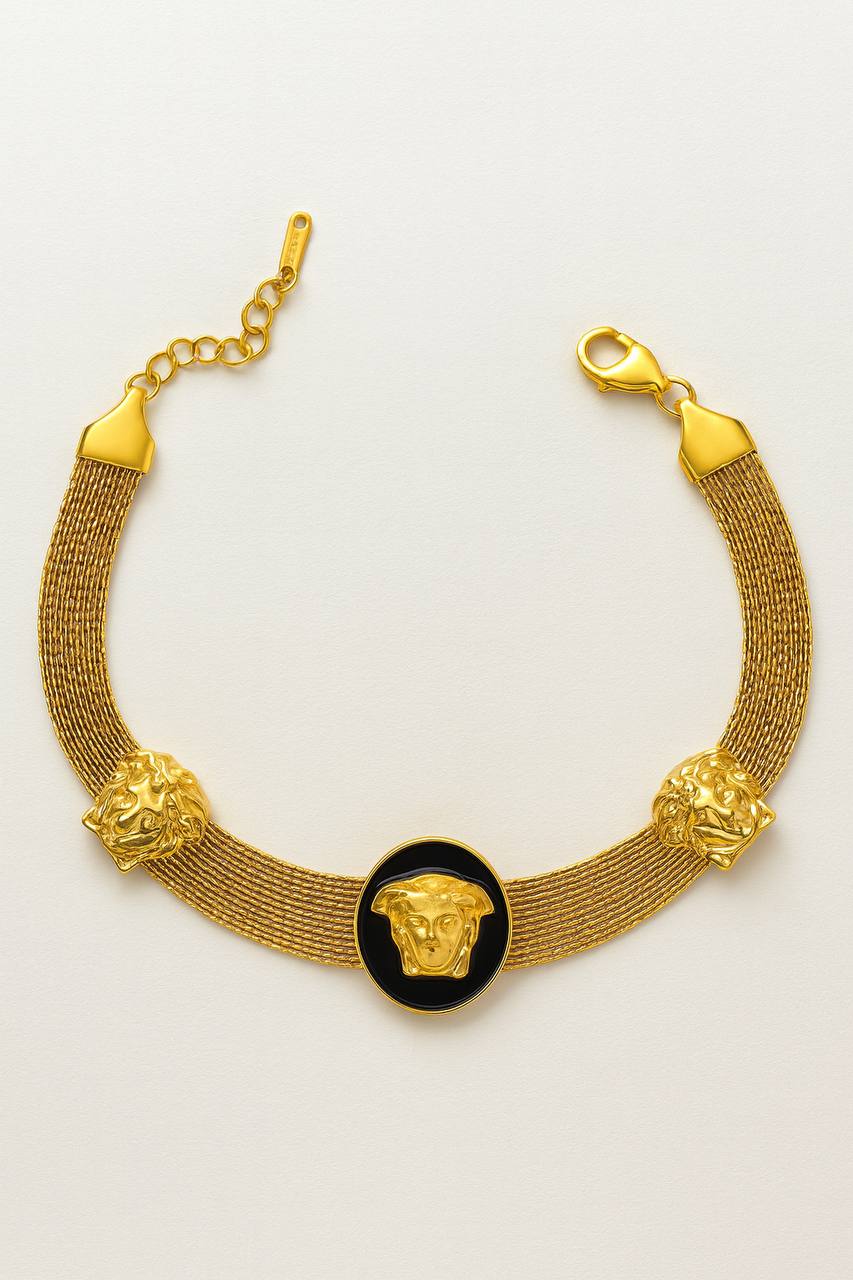 Stainless Steel Mythical Head Mesh Bracelet – Gold