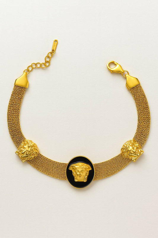 Stainless Steel Mythical Head Mesh Bracelet – Gold