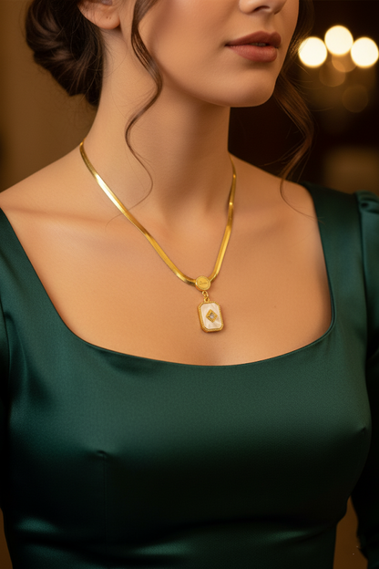 Stainless Steel Square Pendant Necklace – Gold