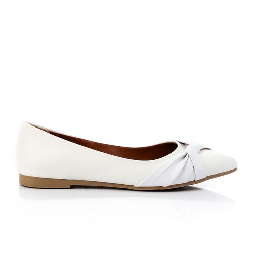 Faux Leather Pleated Pointed Flats – White