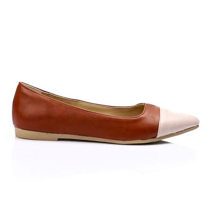 Faux Leather Color-Block Ballet Flats – Tan & Nude