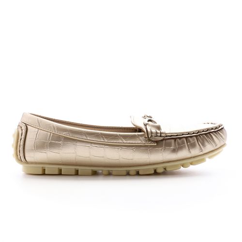 Faux Leather Croc-Embossed Loafers – Gold