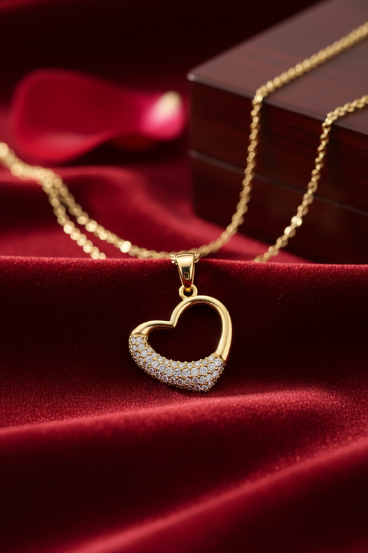 Stainless Steel Open Heart Pendant Necklace – Gold