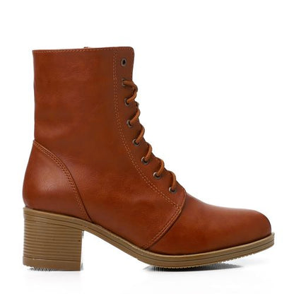 Faux Leather Half Boots - Tan