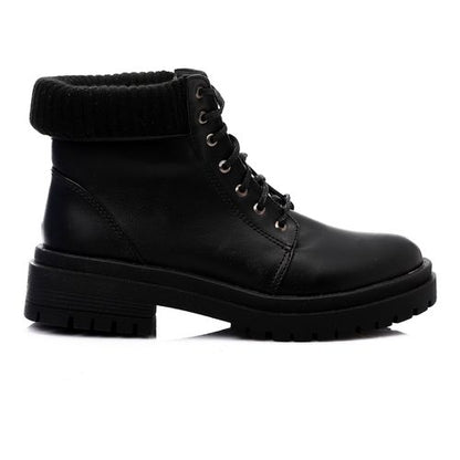 Faux Leather Ankle Combat Boots – Black