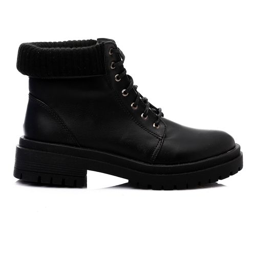 Faux Leather Ankle Combat Boots – Black