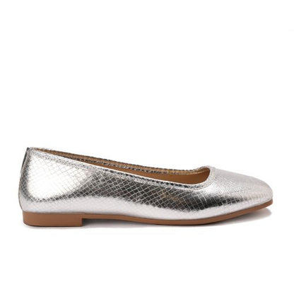 Faux Leather Comfortable Flat - Silver