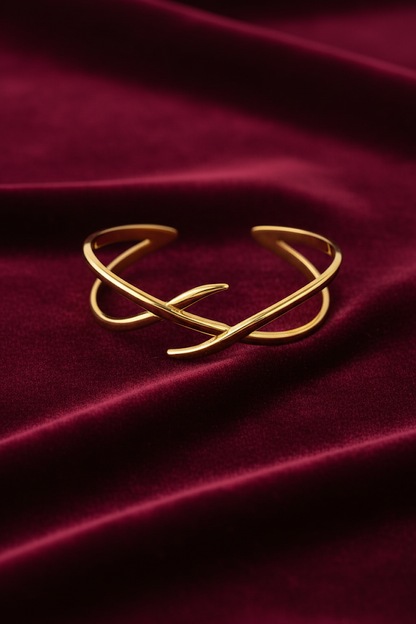 Stainless Steel Intertwined Cuff Bracelet - Gold